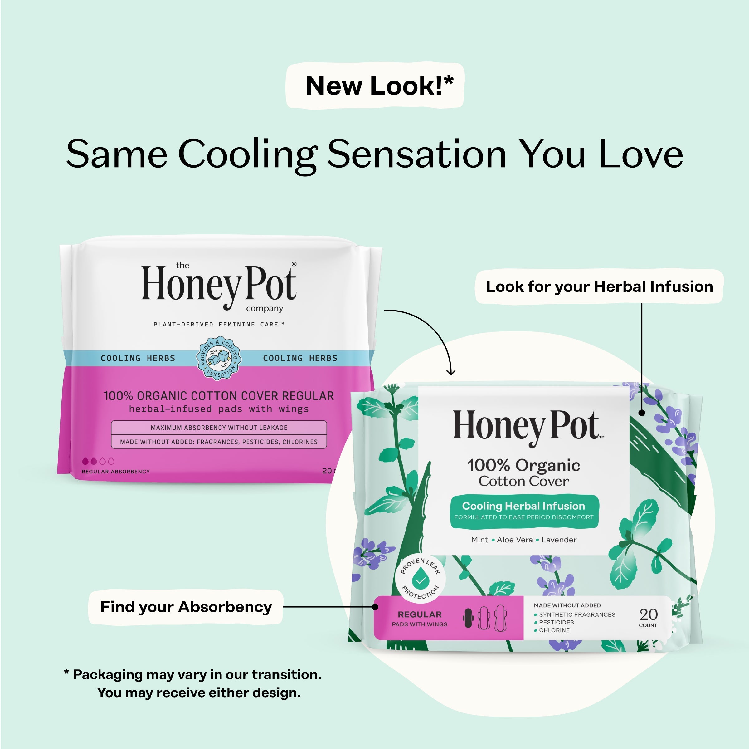 Organic Cotton Cover Cooling Herbal Infusion Regular Pads